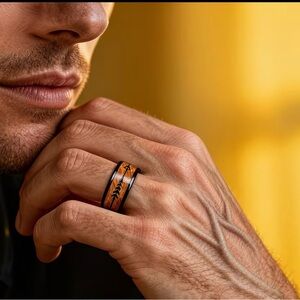Men's 304 Stainless Steel Black and Brown Wood Inlay Arrow Ring 8 mm